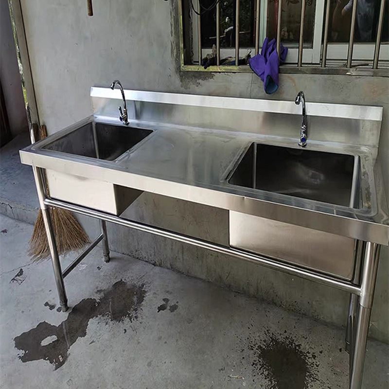 加厚不锈钢水池带平台洗菜盆商用厨房水槽带操作台支架洗碗洗手池