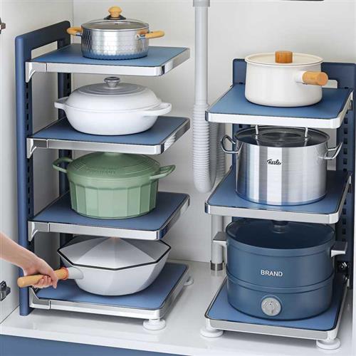 厨房置物架家用柜子分层放锅架下水槽橱柜内多层锅具收纳架
