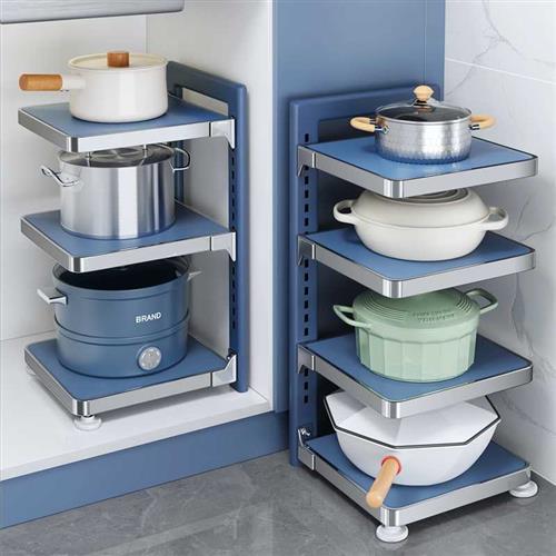 厨房置物架家用柜子分层放锅架下水槽橱柜内多层锅具收纳架