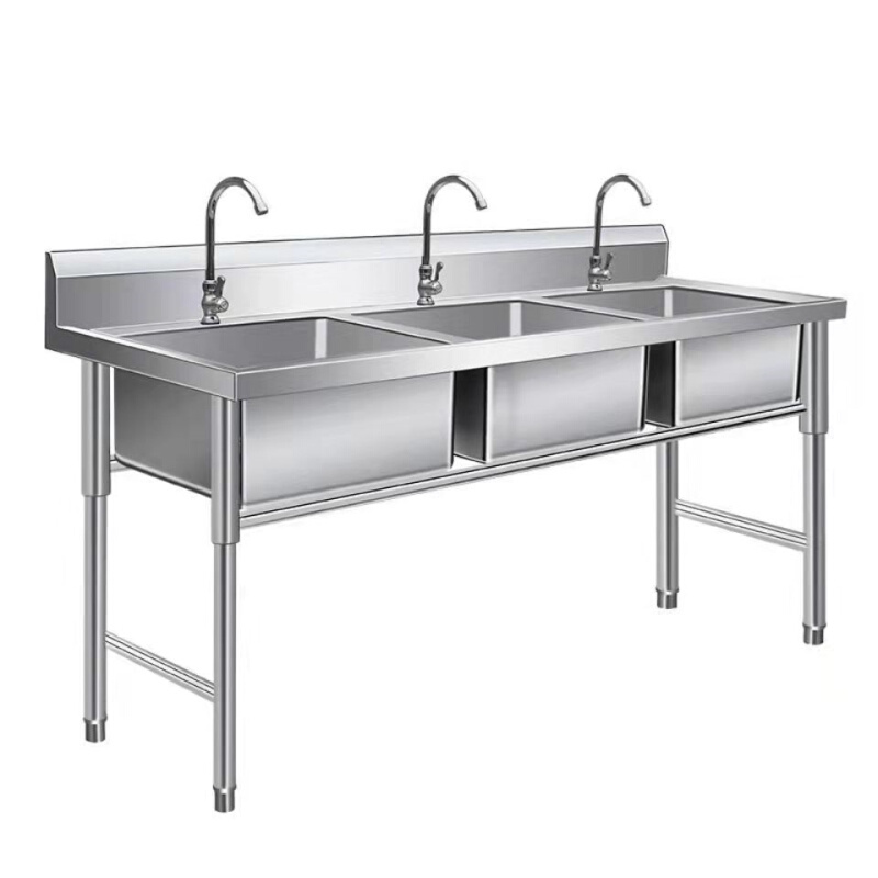 不锈钢三连池三连盆台不锈钢水槽商用水槽不锈钢橱柜三眼水池洗菜