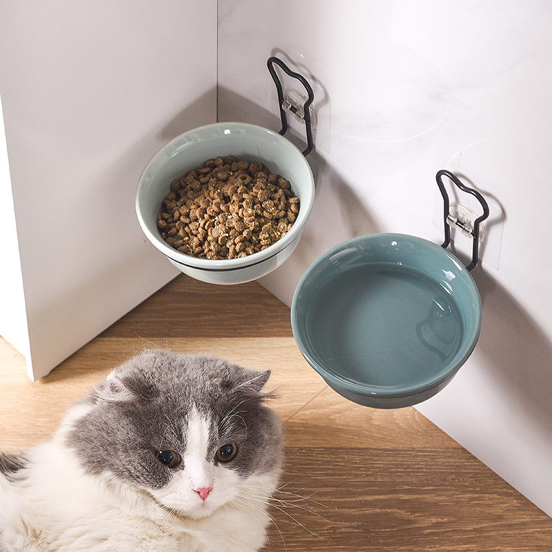 悬挂式猫碗宠物猫咪固定盆饭碗防打翻架碗架陶瓷高脚碗食盆喝水碗