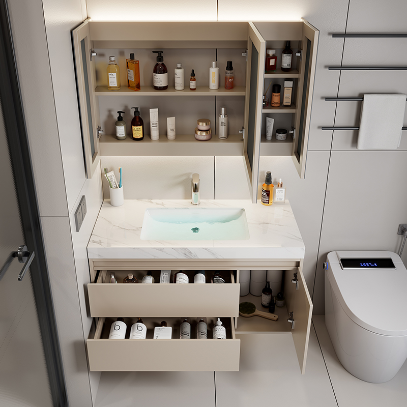 浴室柜组合卫生间洗脸手池台盆一体陶瓷岩板延长定制安装测量卫浴