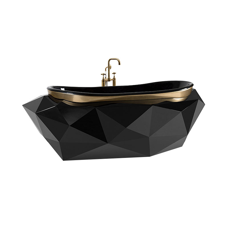 意式轻奢金属浴盆大户型别墅高端浴室钻石浴缸亚克力黑色菱形浴缸