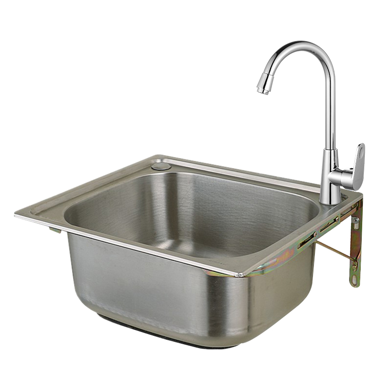 不锈钢挂墙水槽小单槽厨房简易洗菜盆洗碗池洗手盆水池单盆带支架
