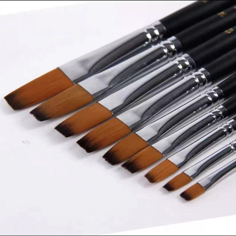 博格利诺蒙娜丽莎尼龙毛平头画笔9支装 黑杆丙烯水粉水彩油画排笔