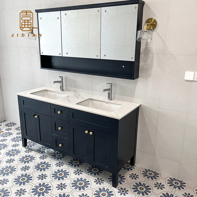 吉典法式浴室柜组合黑色卫生间洗漱台卫浴柜定制全屋木作定制设计