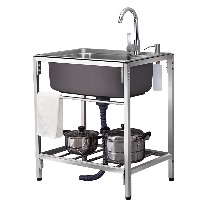 厨房304不锈钢水槽单槽带支架洗菜盆沥水槽阳台一体洗碗池大单槽