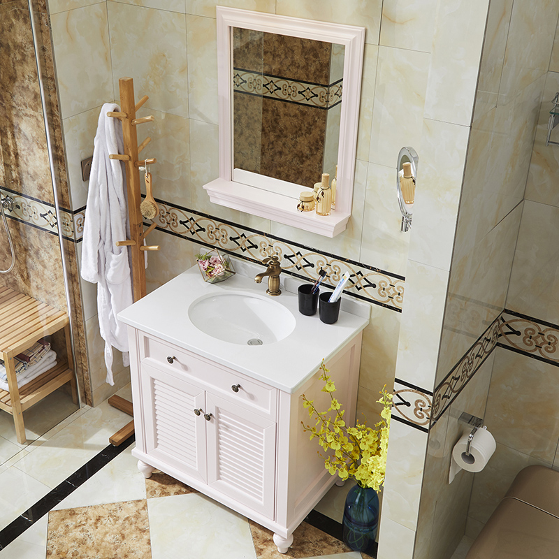 卫浴美式浴室柜组合落地式卫生间实木脸盆柜橡木洗漱台洗手池面盆