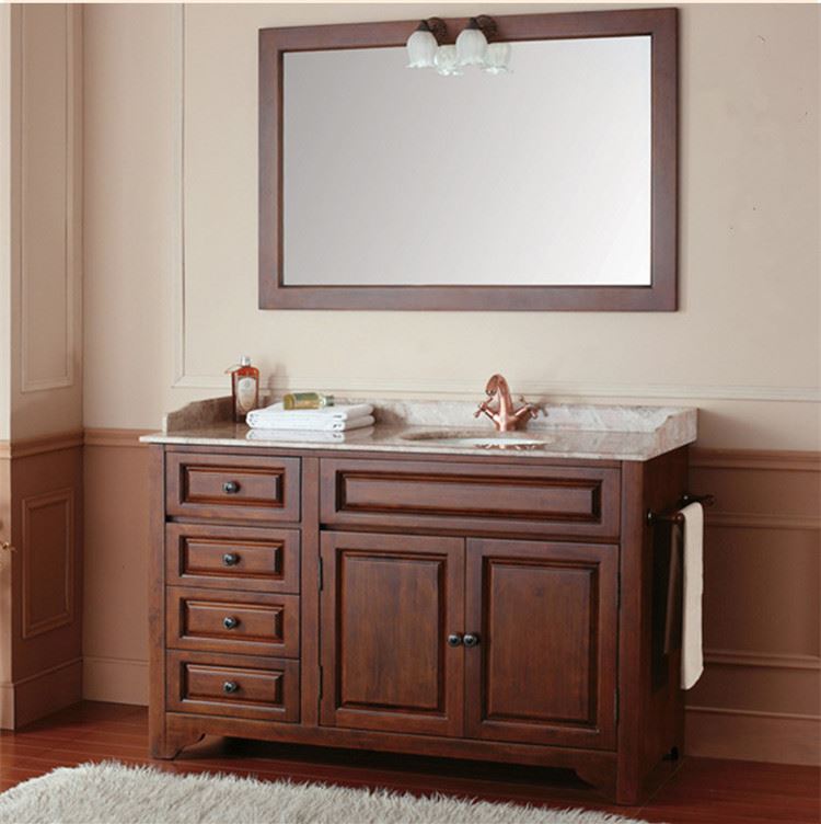 整体实木卫浴柜定做全屋定制美式红橡木洗漱台定制欧式原木镜柜