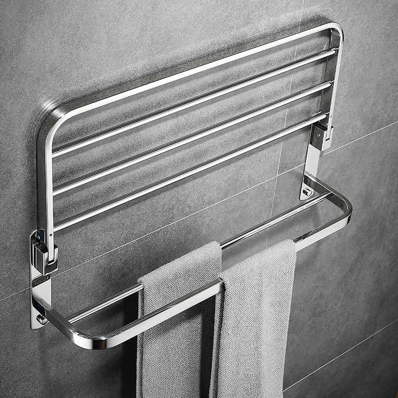 304不锈钢浴巾架免打孔双层卫生间置物架浴室折叠毛巾架卫浴挂件