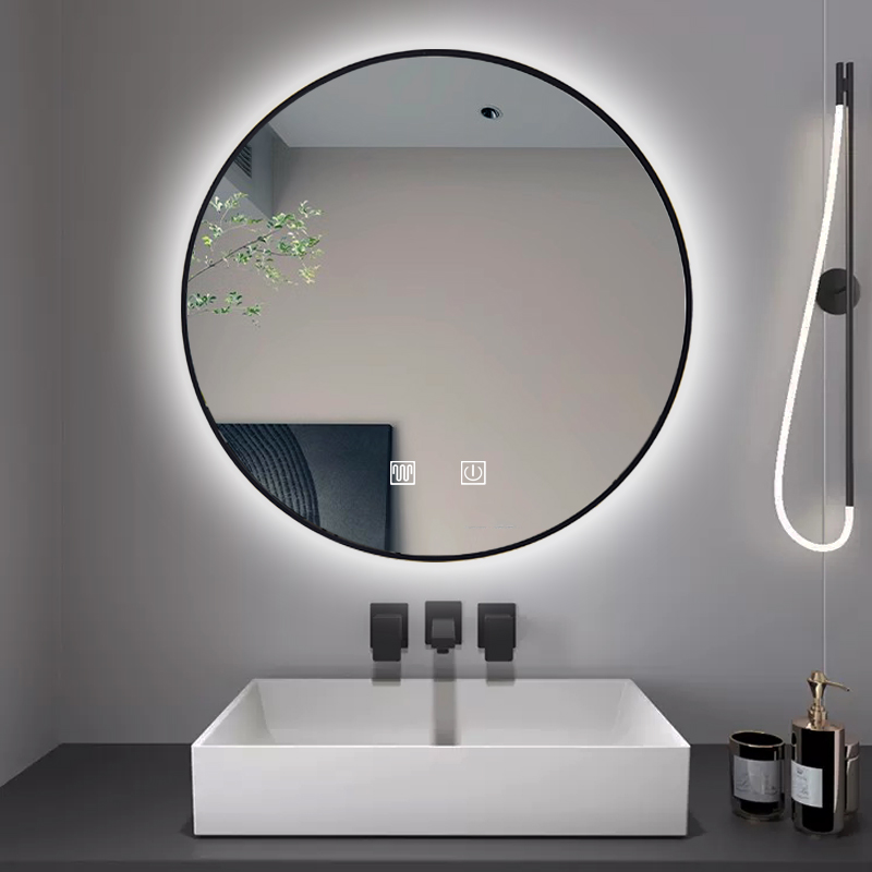 羚兔带框背光圆形LED灯镜洗手盆壁挂卫浴镜智能镜卫生间浴室镜子