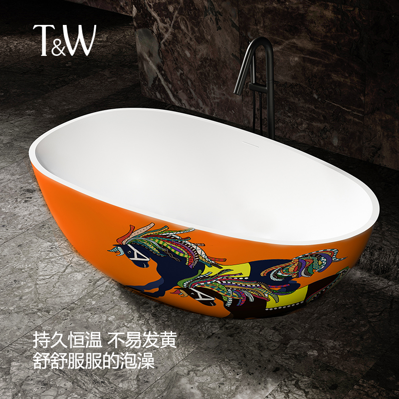 TW特拉维尔人造石彩绘浴缸独立轻奢家用民宿别墅酒店创意艺术浴盆