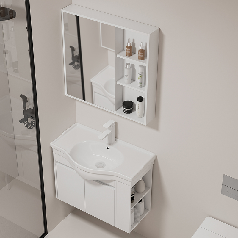 小户型窄边挂墙式智能实木浴室柜组合陶瓷一体洗脸盆卫生间洗漱池