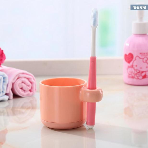 日本LEC卫浴二合一漱口杯刷牙杯圆形牙刷收纳架 情侣洗漱牙杯牙缸