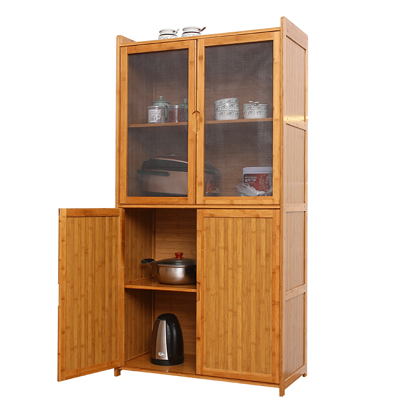 透气纱窗碗柜多层简易橱柜经济型家用组装厨房实木竹放菜柜餐边柜