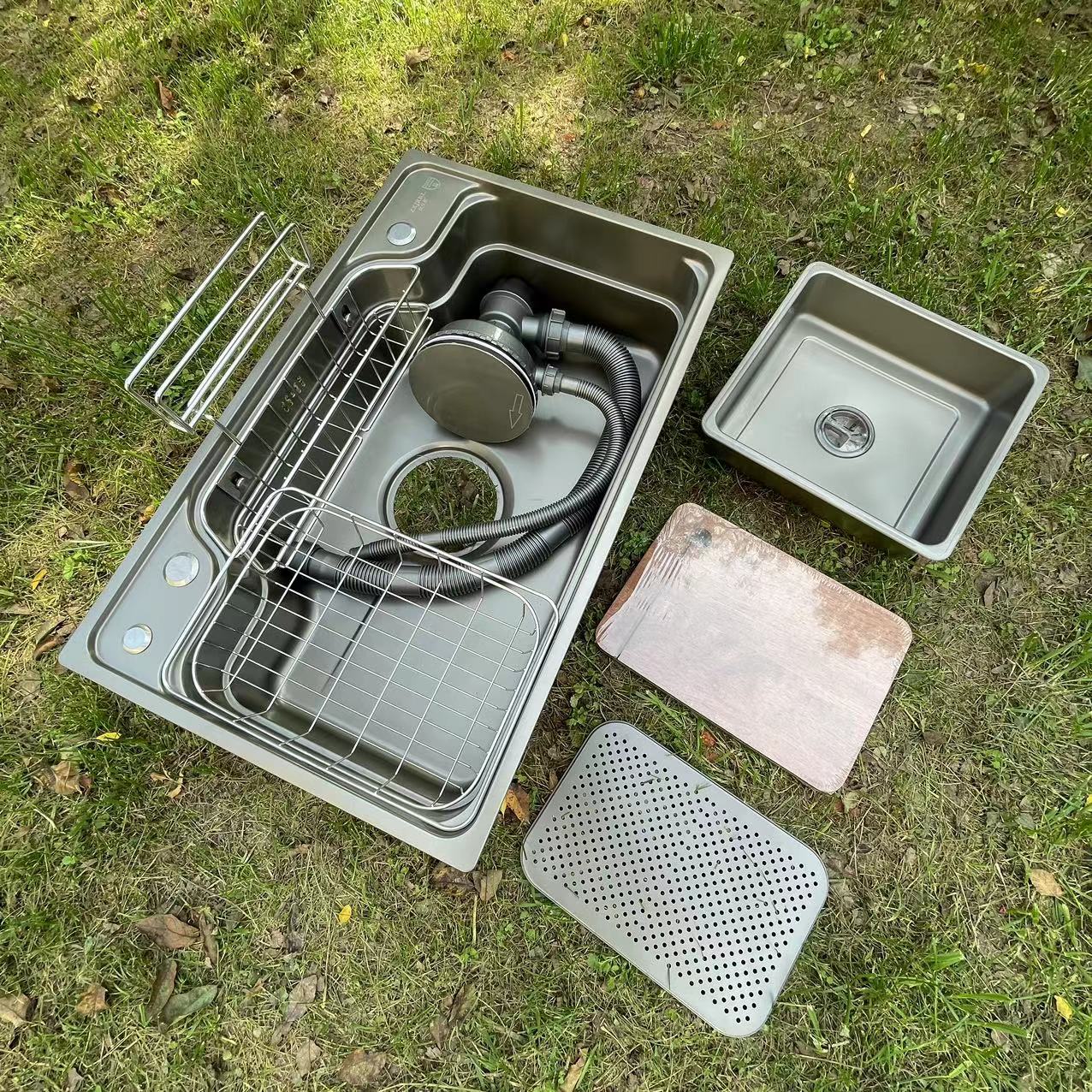 枪灰镀膜厨房304不锈钢洗碗槽盆家用洗菜池日式水槽一体拉伸菜盆