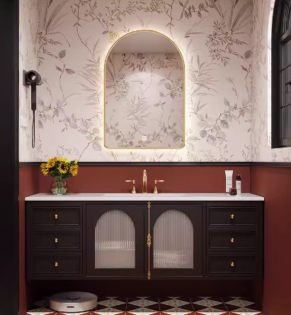 法式复古轻奢实木浴室柜组合美式橡木一体陶瓷盆卫生间洗漱台定做