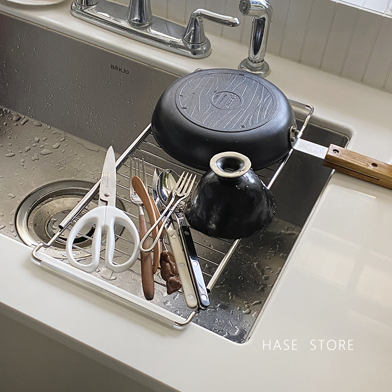 厨房餐具沥水架304不锈钢家用水槽可伸缩杯子碗盘控水收纳置物架