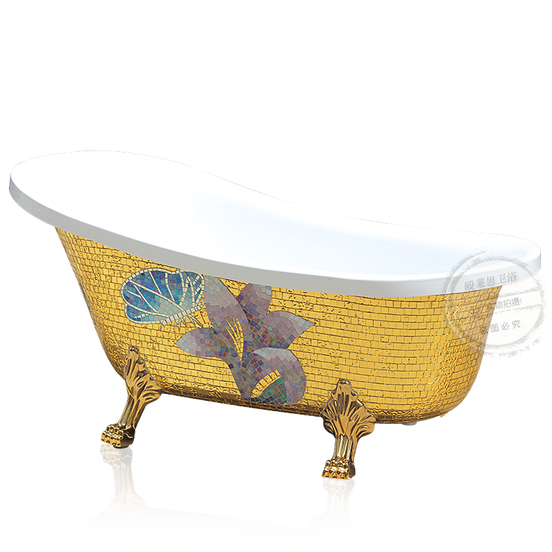 水晶玻璃马赛克浴池欧式贵妃浴缸复古独立式移动亚克力浴盆洗澡盆