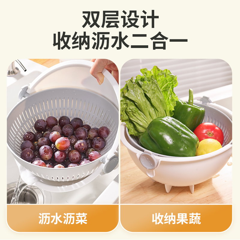 日本进口KOKUBO厨房洗菜水果淘米盆家用菜篮子双层滤沥水篮盆神器