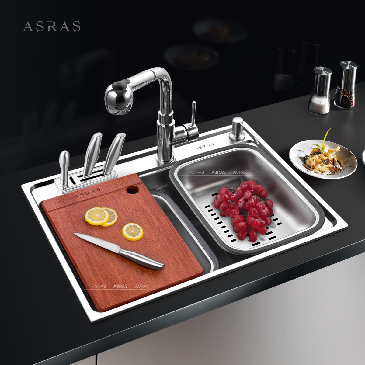 阿萨斯加厚304不锈钢水槽套餐刀架水槽单槽厨房洗菜盆单槽洗碗池
