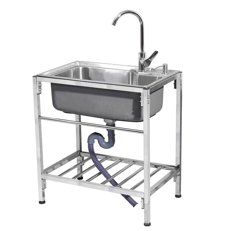 厨房J加厚简易304不锈钢水槽大单槽双槽带支架洗菜盆洗碗池洗碗槽