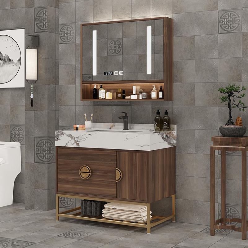 现代简约厕所卫浴室柜组合新中式实木岩板一体盆洗手脸盆柜洗漱台