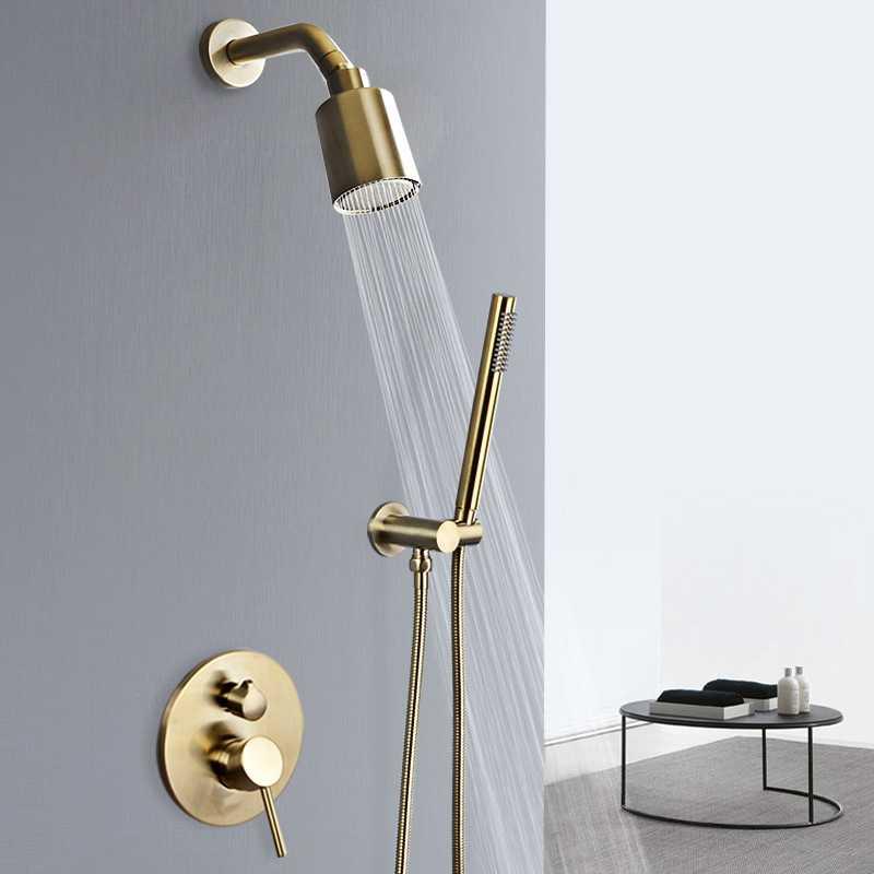 欧式全铜暗装金色暗藏淋浴器入墙式冷热水家用淋雨花洒套装