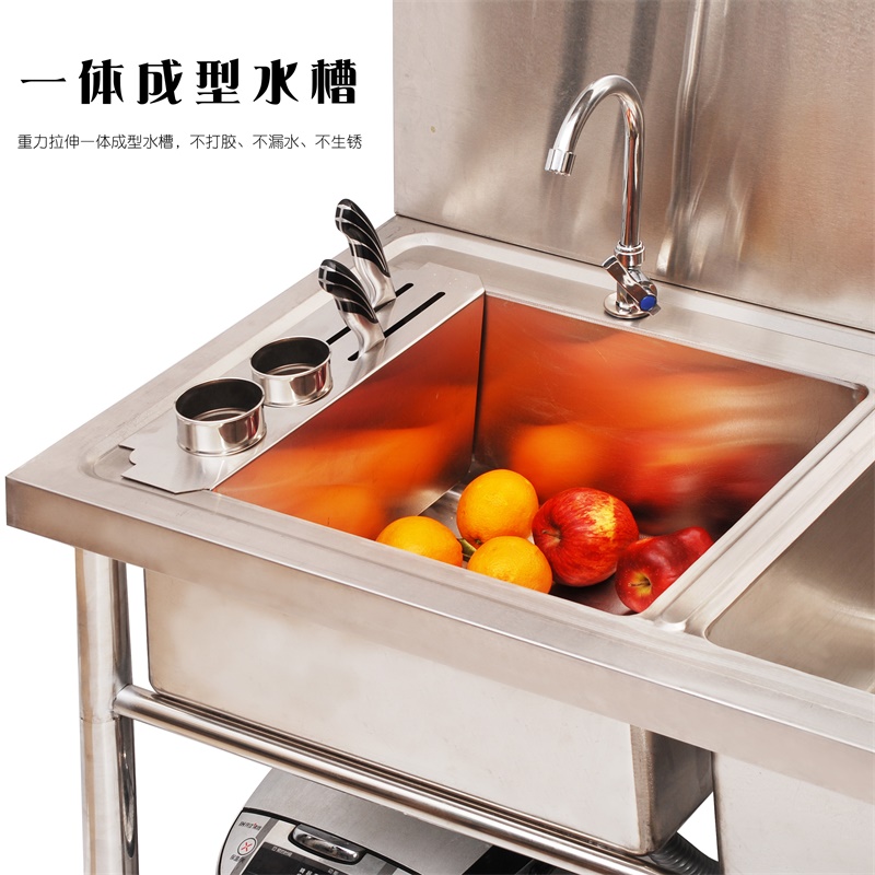 厨房不锈钢水槽商用双槽带支架洗菜盆洗碗槽水池手工单槽带置物架