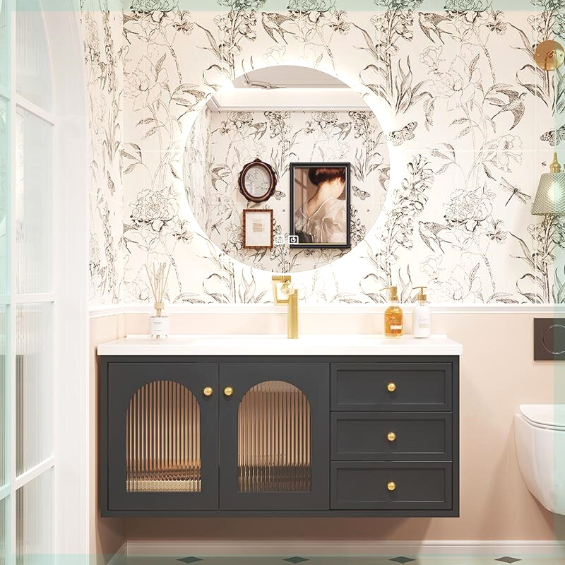 橡木法式复古浴室柜陶瓷一体盆卫生间洗脸洗手盆柜组合洗漱台美式
