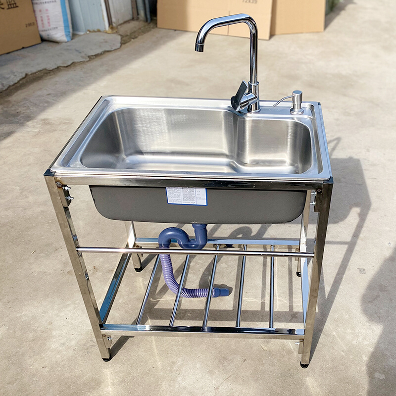 厨房不锈钢水槽单槽水池带支架304洗碗洗菜盆简易架子 出租房水槽