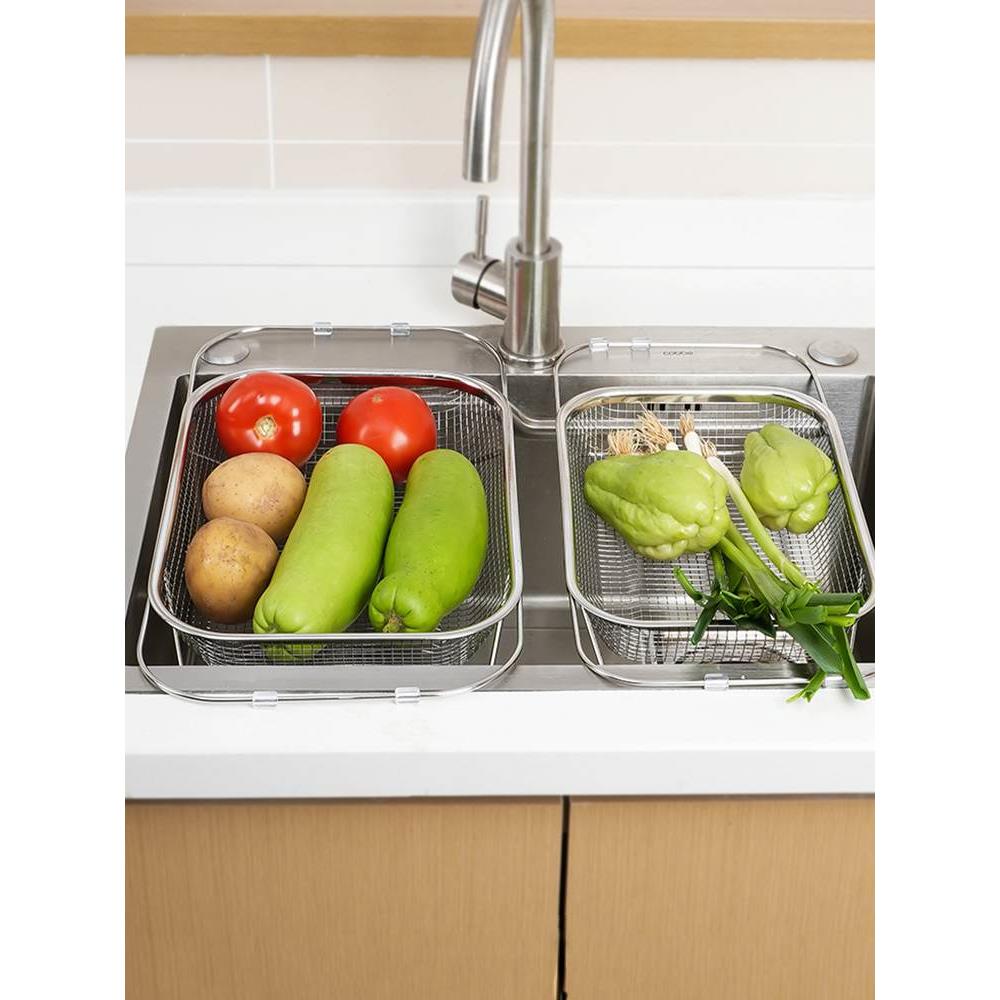 伸缩沥水篮不锈钢洗菜盆厨房家用水槽多功能置物架水池沥水洗碗架