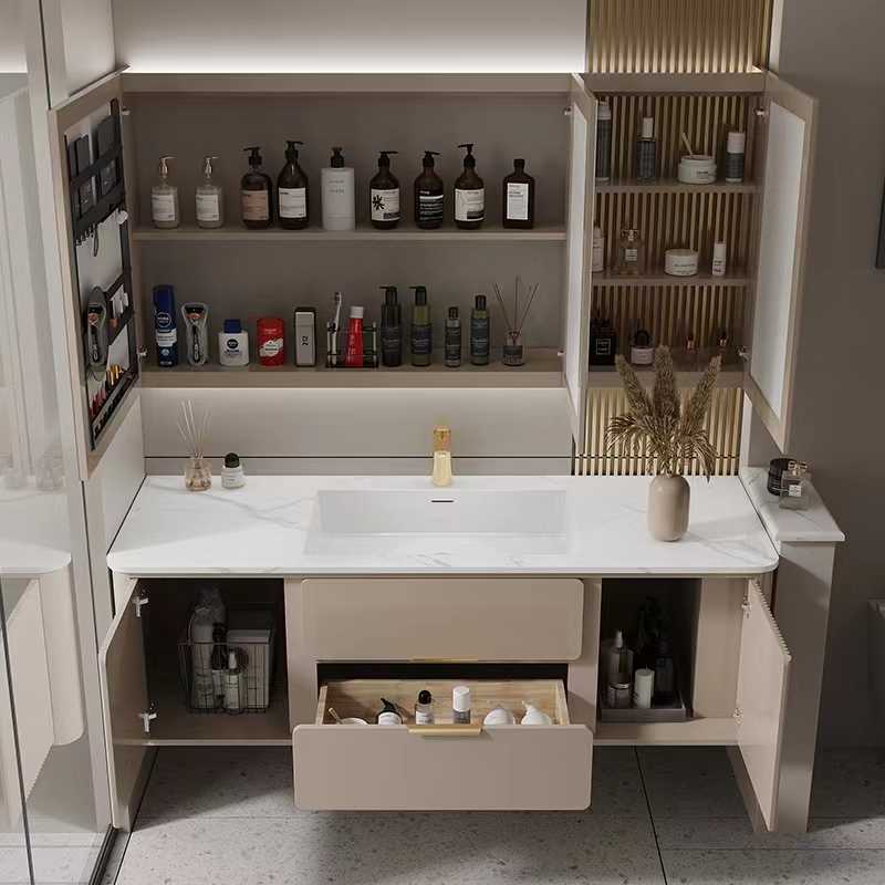 新款轻奢岩板浴室柜组合北欧无缝一体陶瓷盆卫生间洗手洗脸洗漱台
