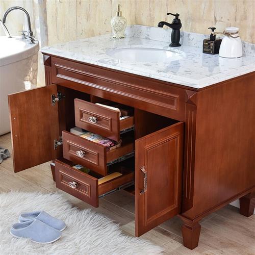 恒妙新中式实木落地浴室柜组合橡木镜柜美式洗脸盆洗手池卫生间仿