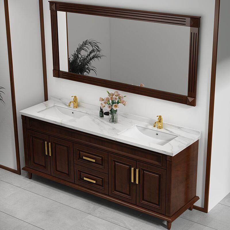 美式橡木浴室柜组合洗脸洗手面盆池新中式实木双盆洗漱台盆卫生间