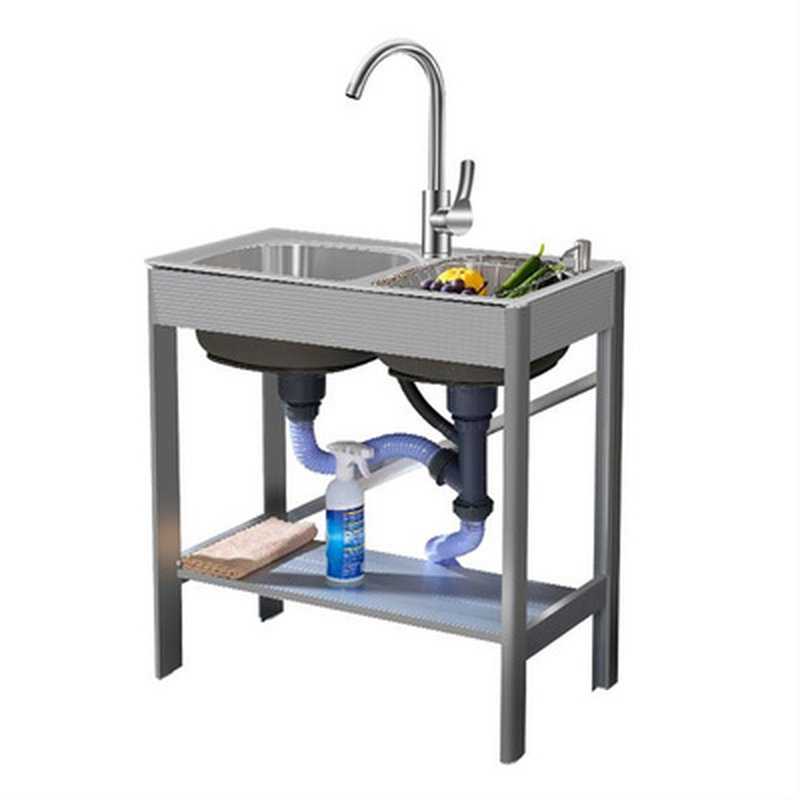 洗手盆水池双槽304钢不锈钢水槽单槽带支架子铝合金架子洗菜盆架