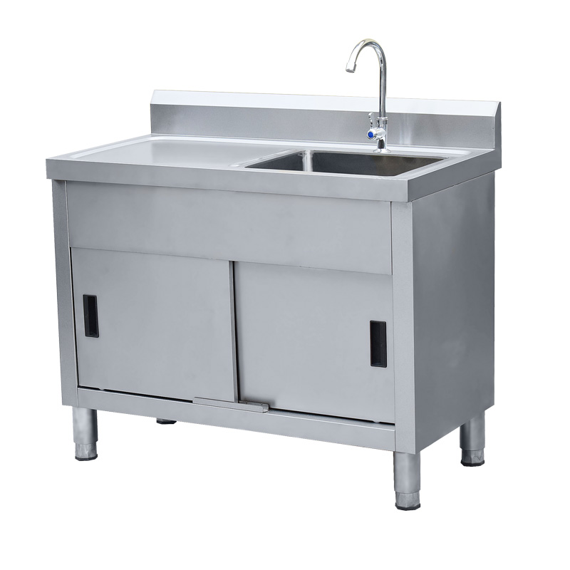 商用不锈钢厨房储物一体水池柜饭店水槽柜单双槽推拉门沥水柜定制
