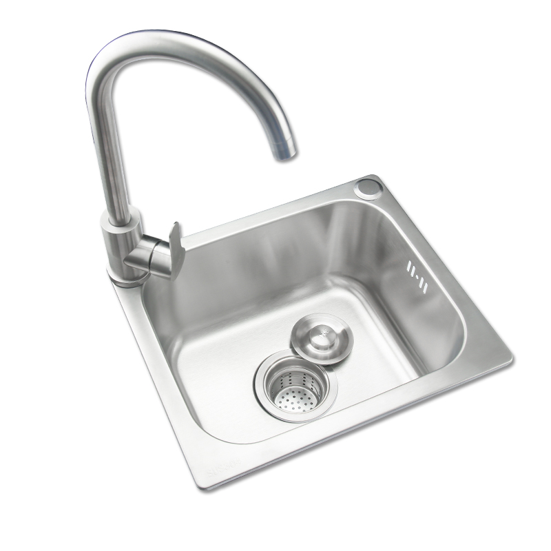 304不锈钢水槽套餐洗菜盆洗碗池台上下单槽厨房一体家用方形水槽