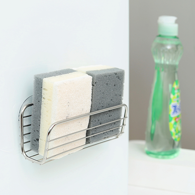日本Asvel 免打孔厨房水槽置物架洗碗海绵擦不锈钢沥水架海绵架