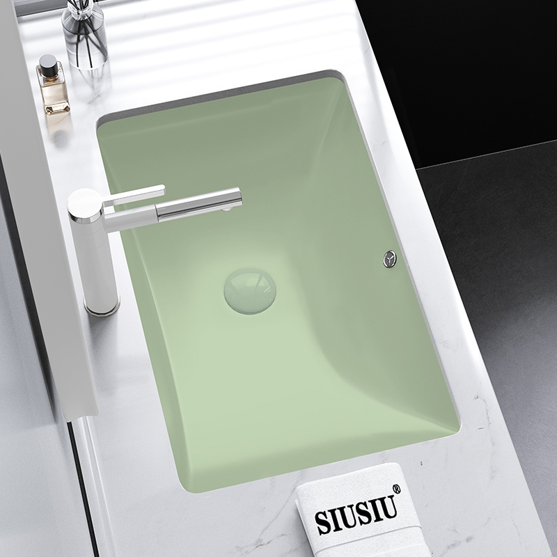果绿色长方形陶瓷洗手池大理石嵌入式台下盆大小号洗漱洗脸盆面盆