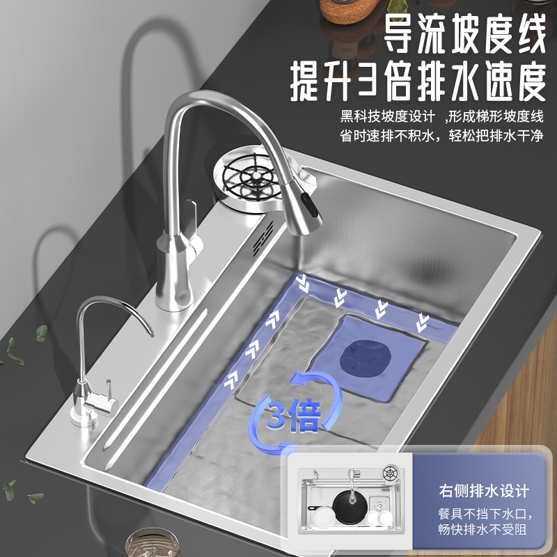 厨房SUS304不锈钢水槽大单槽家用洗菜盆洗碗槽水池纳米手工台下盆