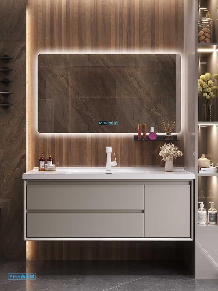 橡木烤漆浴室柜陶瓷一体盆组合智能镜柜卫生间洗手洗脸洗漱台定制