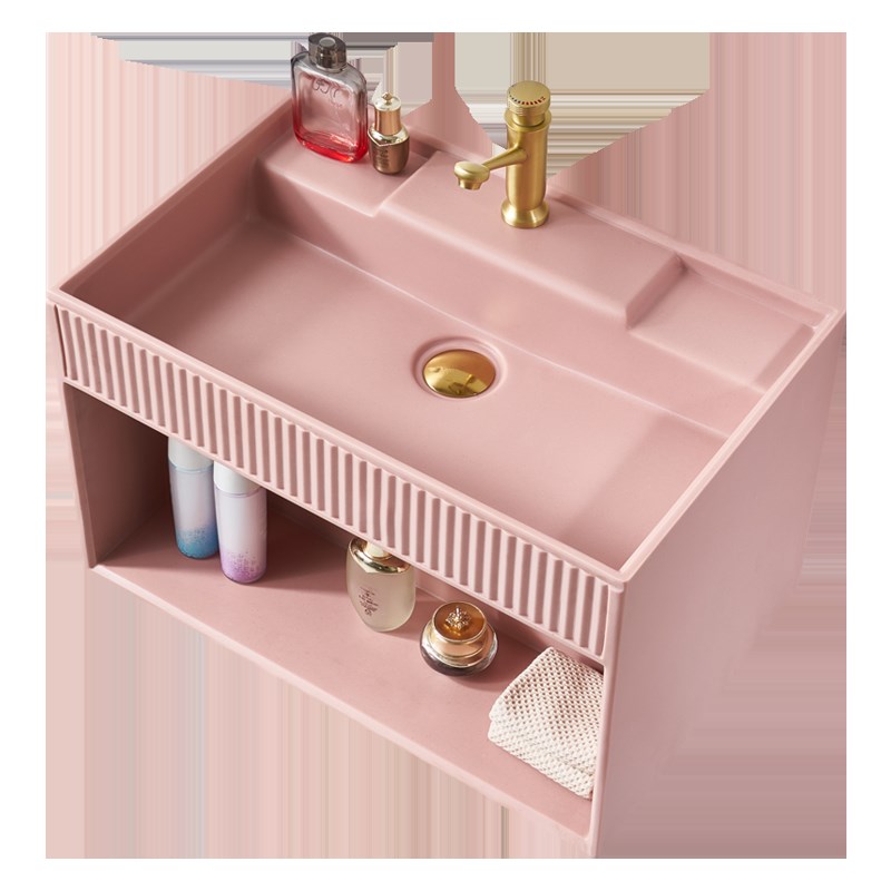 新品北欧粉色洗手盆柜组合挂墙式洗脸盆卫生间一体洗漱台壁挂式洗