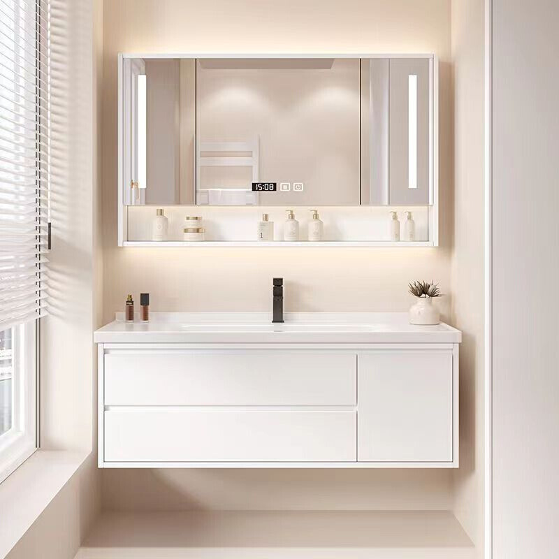 新品陶瓷一体盆浴室柜组合现代化妆室洗漱台侧边柜洗手池卫浴洗脸