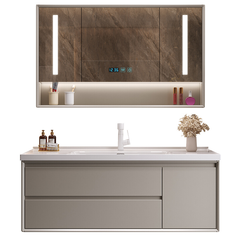 浴室柜陶瓷一体盆组合橡木烤漆智能镜柜卫生间洗手洗脸洗漱台定制