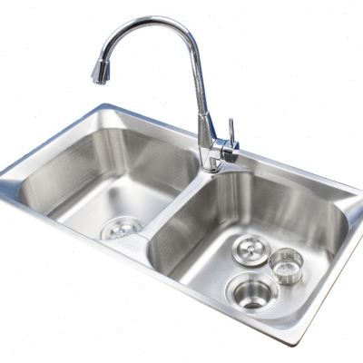 网红厨房水槽双槽304不锈钢洗碗池洗菜盆 一体加厚水盆左右同胆双