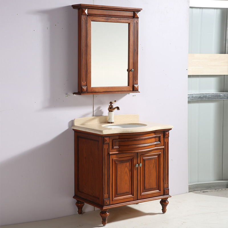 高档美式浴室柜红橡木卫浴柜洗手洗脸盆柜组合新中式镜柜