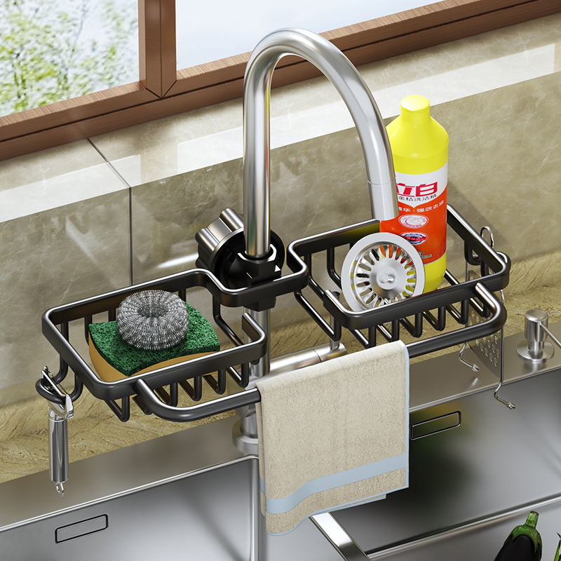 厨房水龙头置物架多功能水槽洗碗槽抹布收纳沥水篮水池洗菜盆架子
