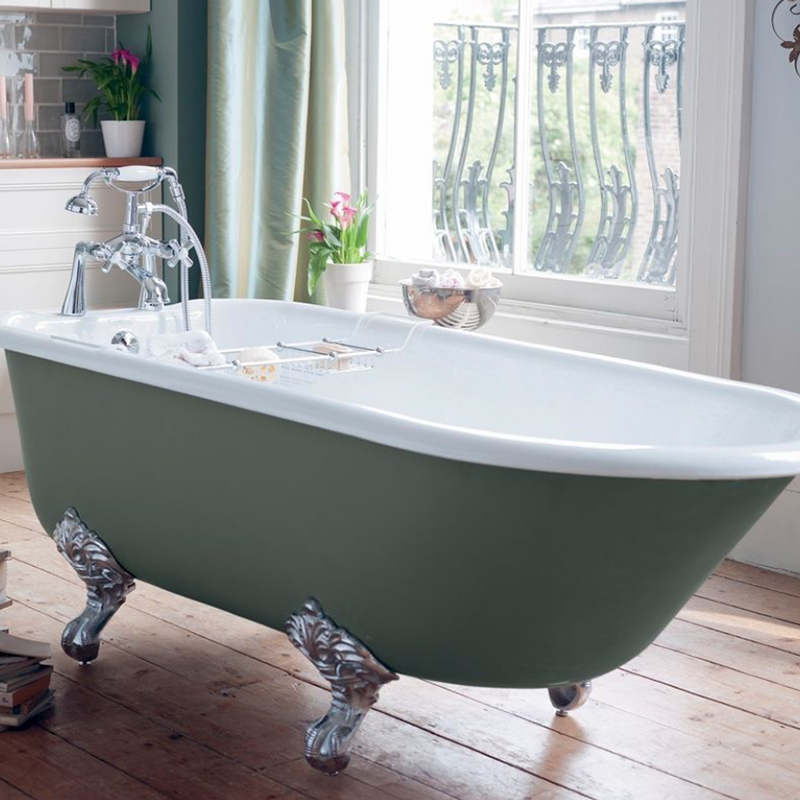 美景P4复古欧式铸铁搪瓷浴缸平头墨绿色造型定制颜色酒店电影道具
