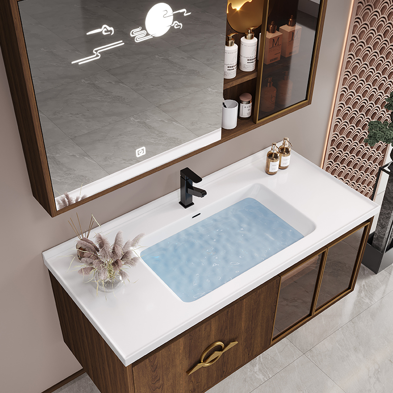 现代卫浴新中式陶瓷一体盆浴室柜智能轻奢洗脸手盆柜组合洗漱台池